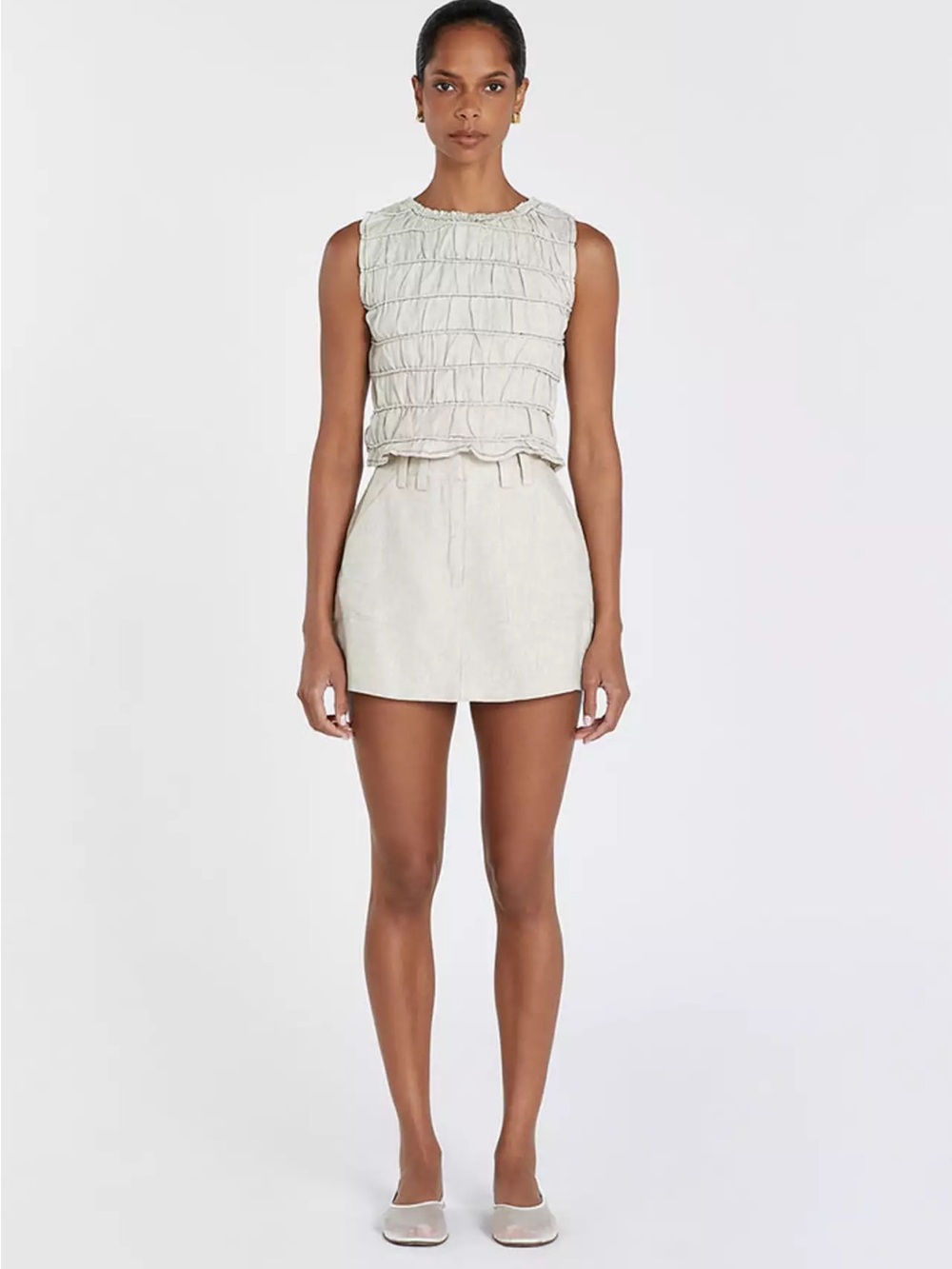 DISSH Natural Davina Shirred Linen Top